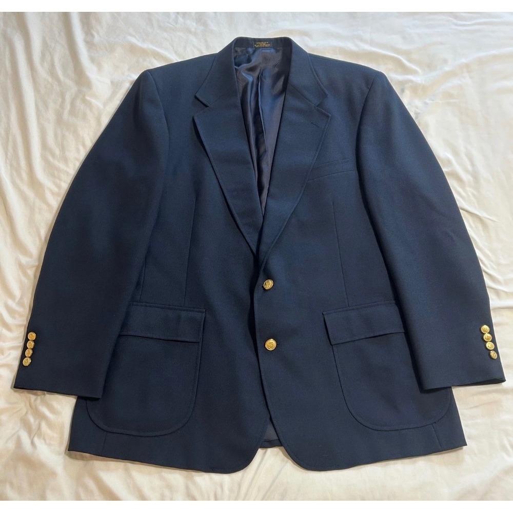 Mens Navy Blue Two Button Blazer Gold Crest Buttons Sport Coat Jacket